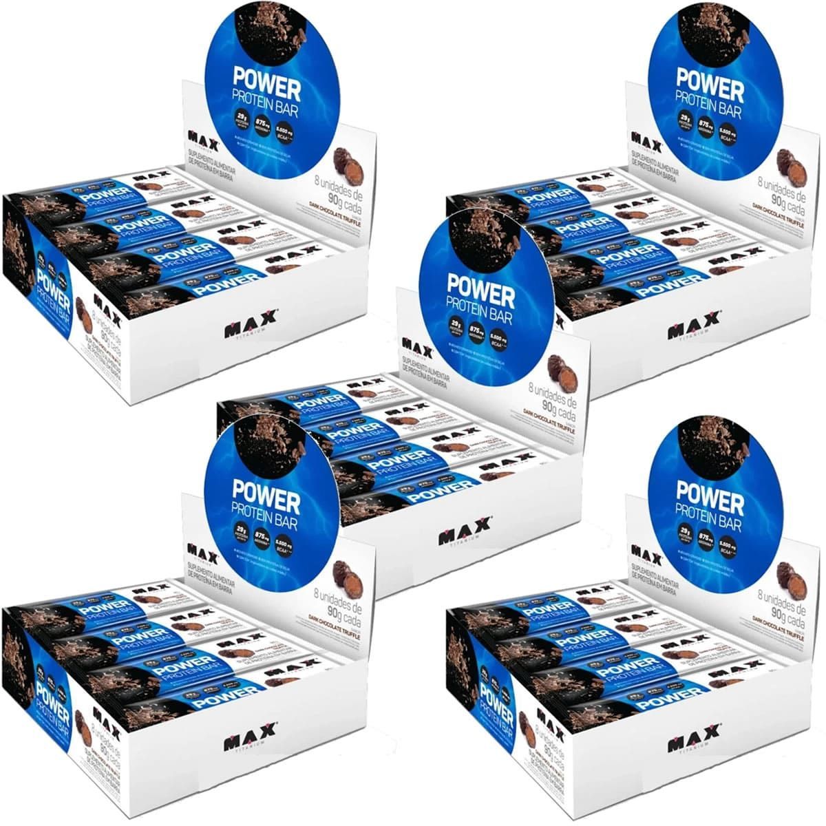 Kit 5X Power Protein Bar - 12 unidades 41g Dark Chocolate truffles - Max Titanium