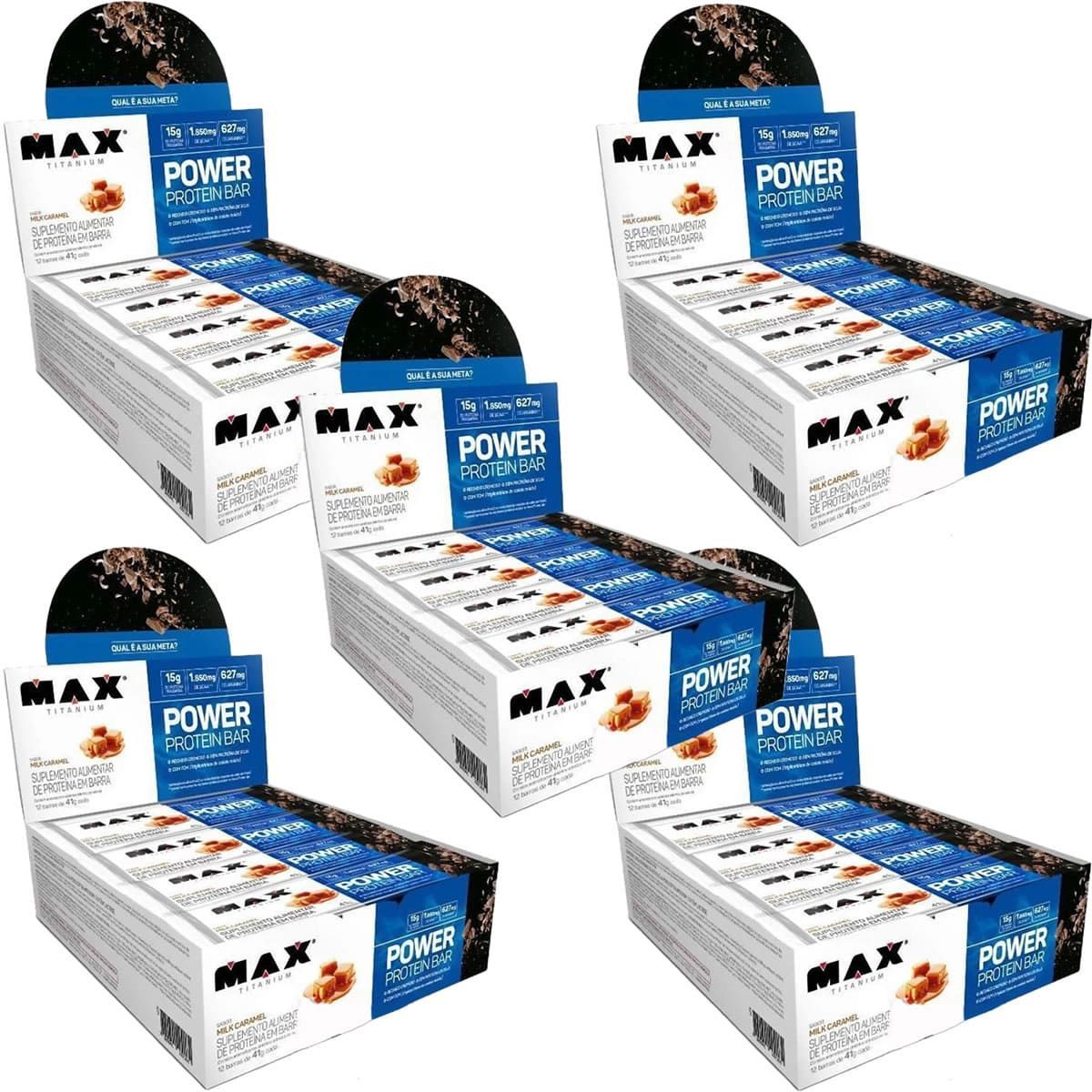 Kit 5X Power Protein Bar - 12 unidades 41g Milk Caramel - Max Titanium