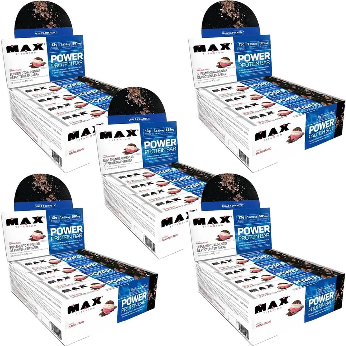 Kit 5X Power Protein Bar - 12 Unidades 41g Napolitano - Max Titanium