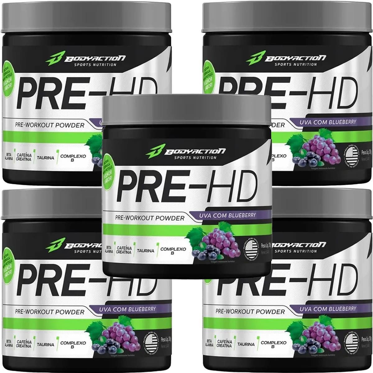 Kit 5X Pre-HD - 200g Uva Com Blueberry - BodyAction