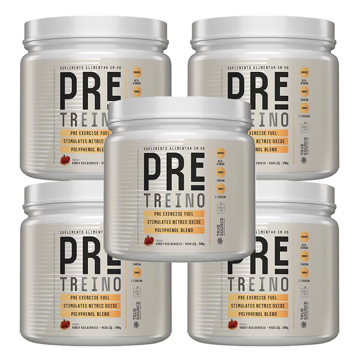 Kit 5X Pr� Treino - 390g Honey Red Berries Ginger - True Source