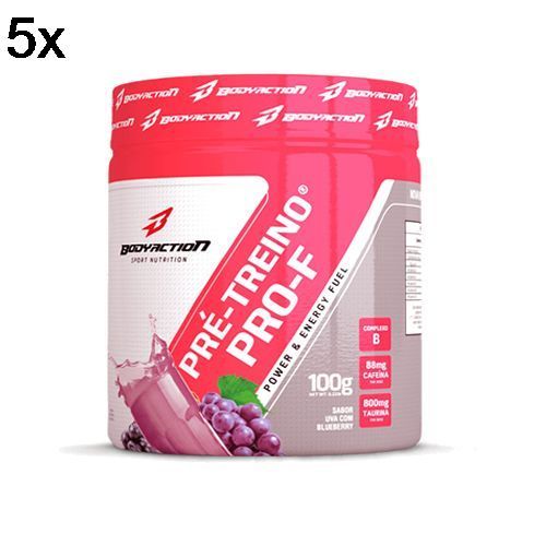 Kit 5X Pr� Treino Pro-F Pre-Workout - 100g Uva com Blueberry - BodyAction