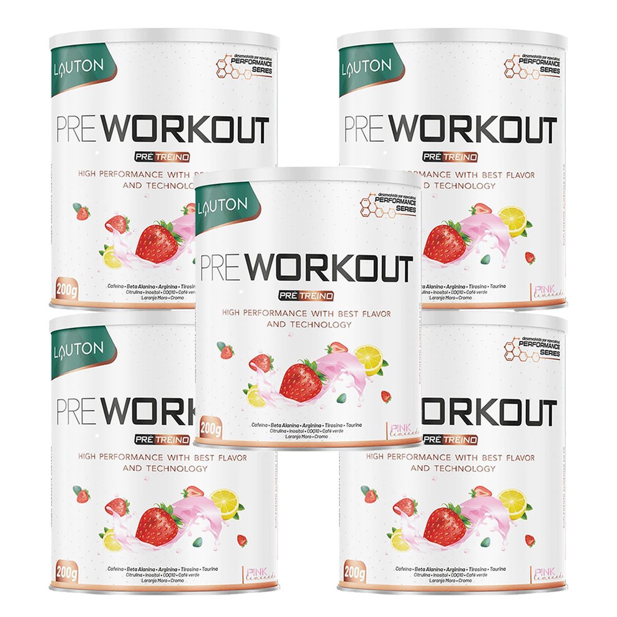 Kit 5X Pr� Workout - 200g Pink Lemonade - Lauton Nutrition