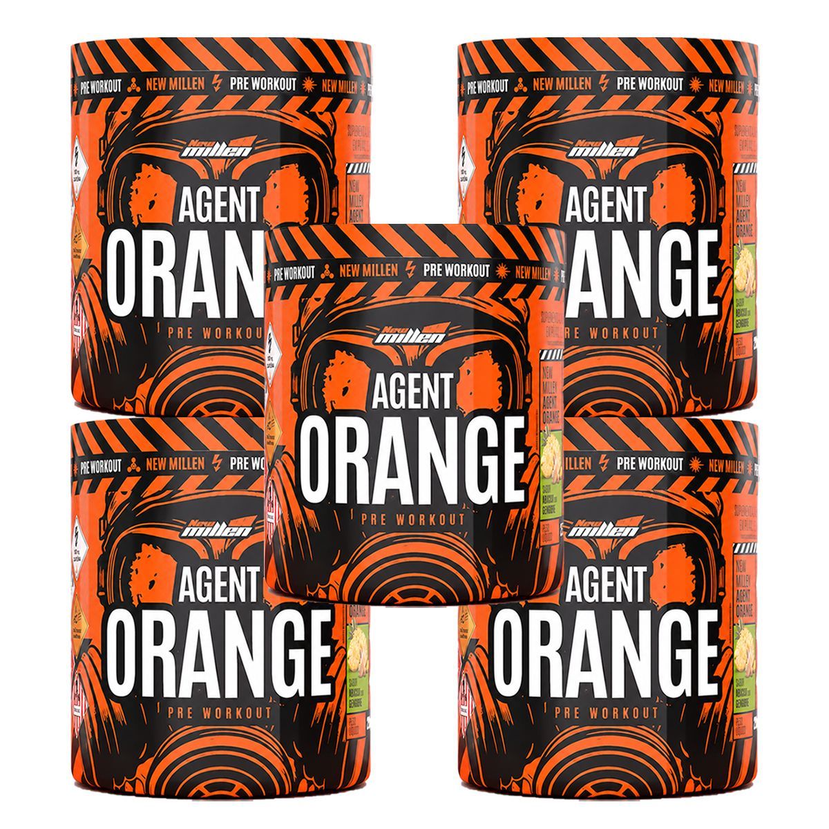 Kit 5X Pre Workout Agent Orange - 250g Abacaxi com Gengibre - New Millen