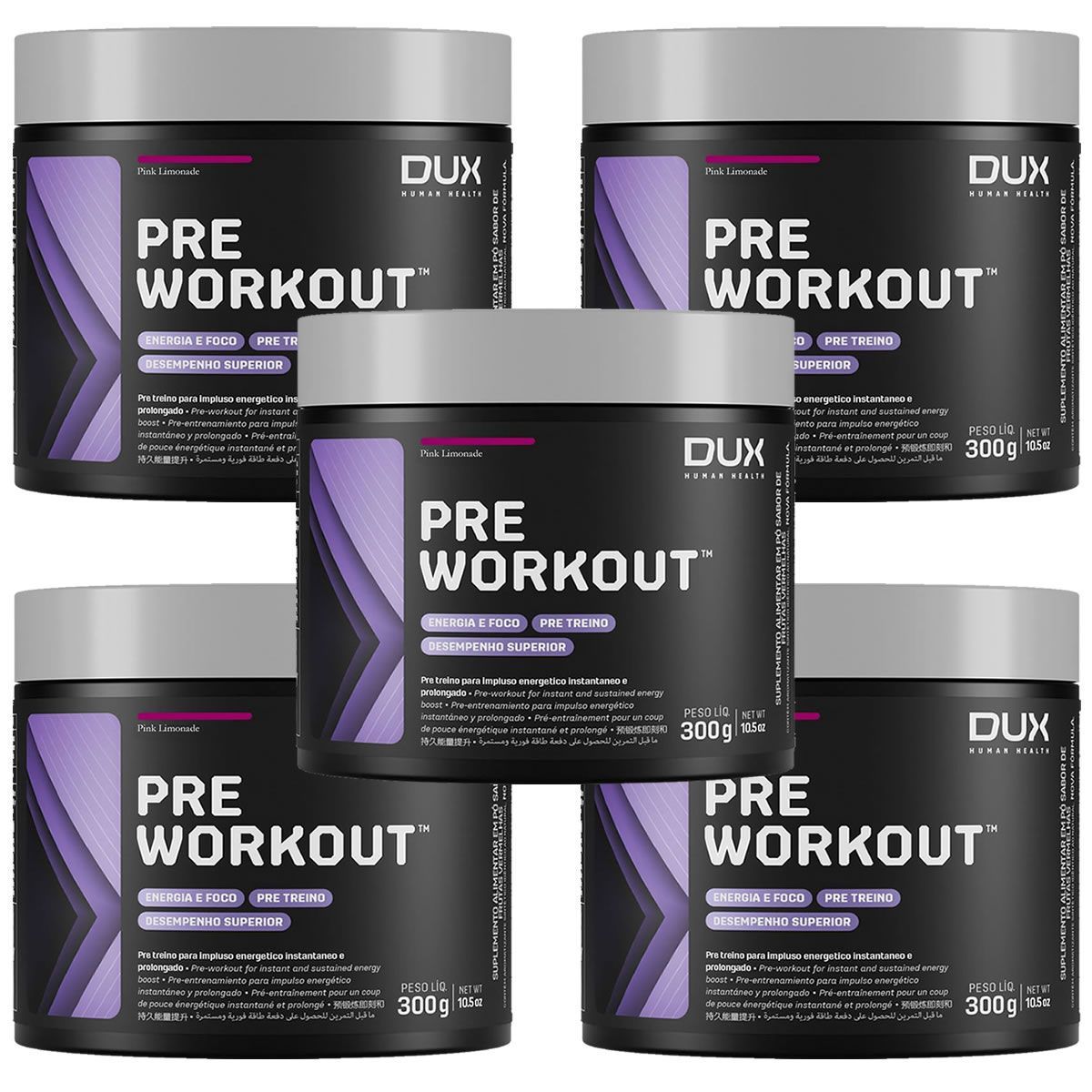 Kit 5X Pre Workout Original - 300g Pink Lemonade - Dux Nutrition