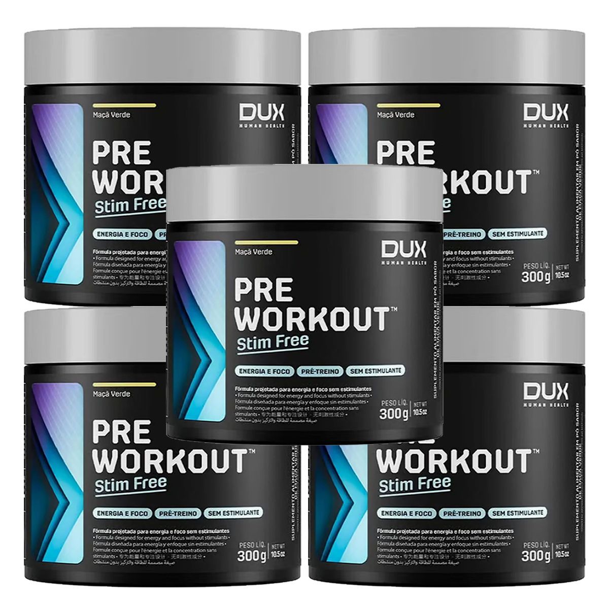 Kit 5X Pre Workout Stim Free - 300g Ma�� Verde - Dux Human Health