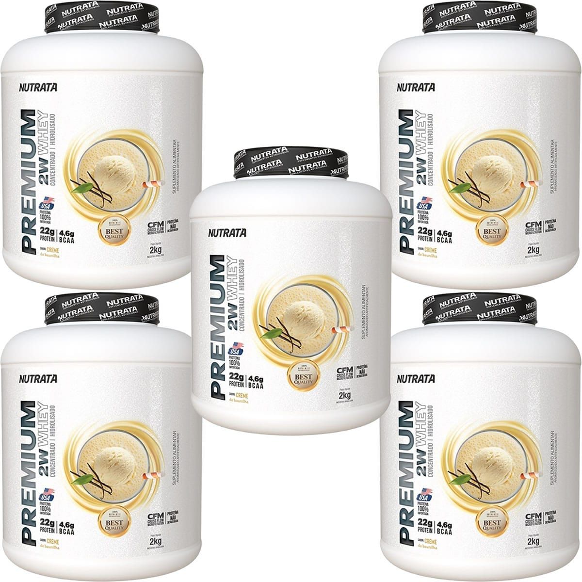 Kit 5X Premium 2w Whey - 2000g Baunilha - Nutrata