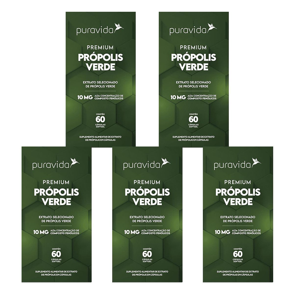 Kit 5X Premium Pr�polis Verde - 60 C�psulas - Puravida