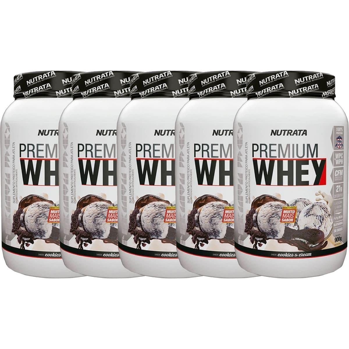 Kit 5X Premium Whey - 900g Cookies & Cream - Nutrata