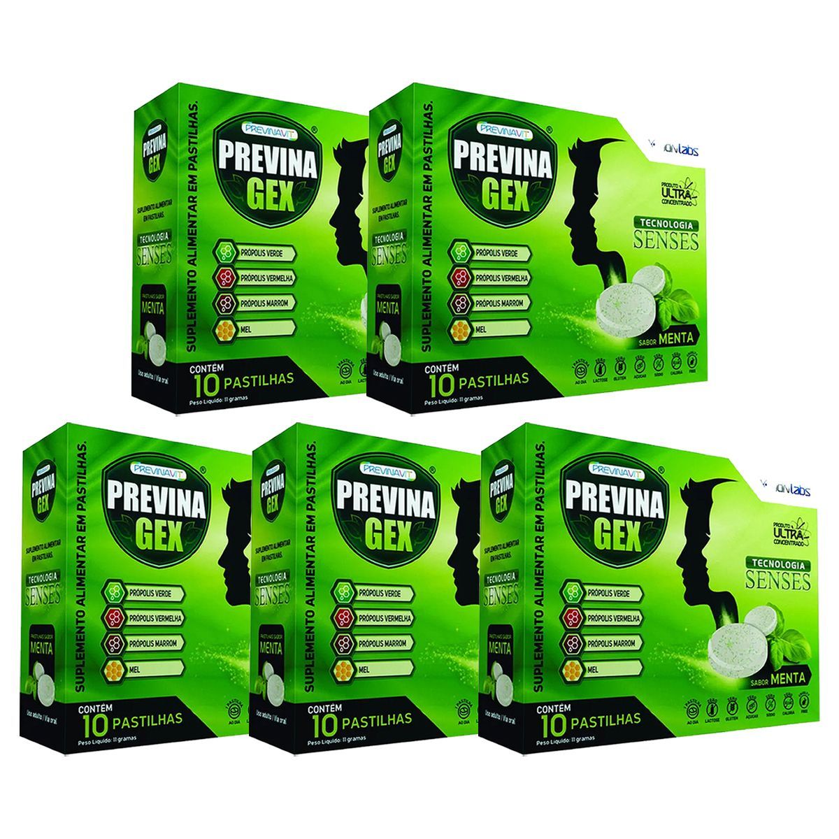 Kit 5X Previna Gex - 10 Pastilhas Menta - IDN Labs