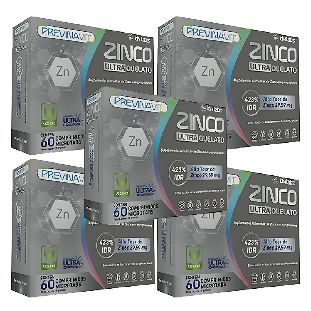 Kit 5X Previnavit C Zinco Quelato Ultra Concentrado - 60 Comprimidos Microtabs - IDN Labs