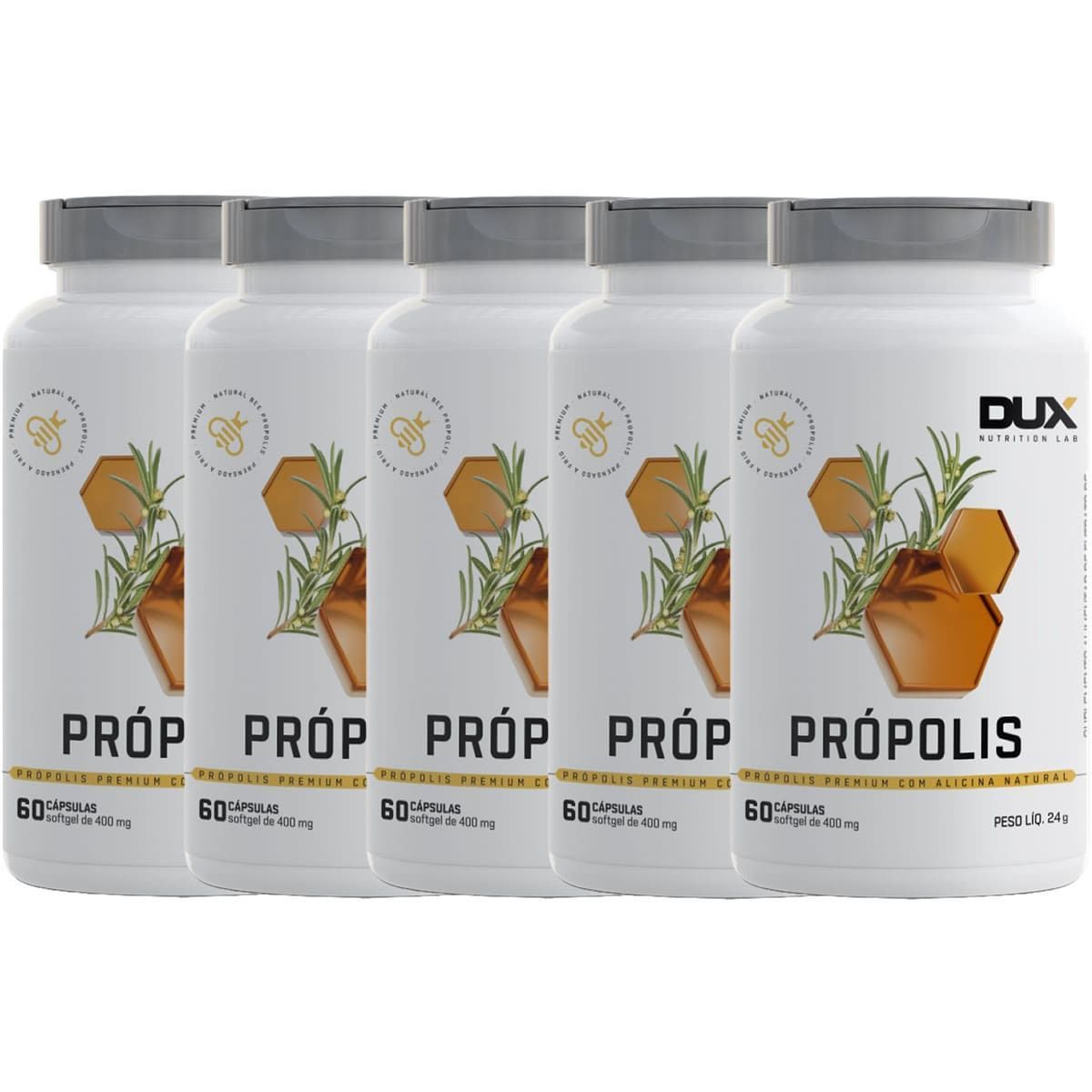 Kit 5X Pr�polis Com Alho - 60 c�psulas - Dux Nutrition
