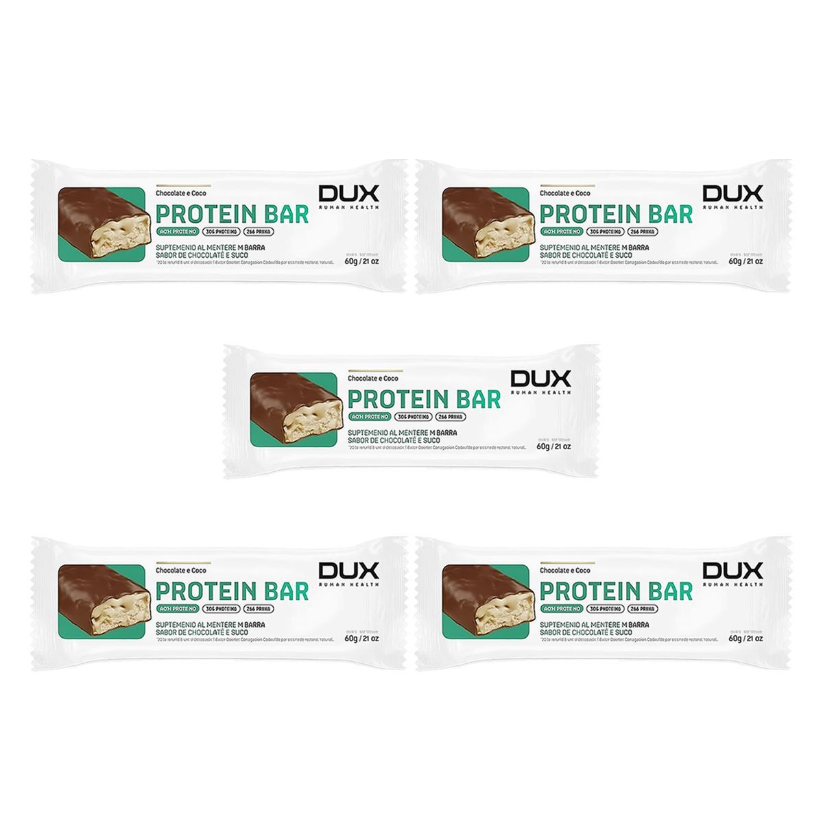 Kit 5X Protein Bar - 1 Unidade 60g Chocolate e Coco - Dux Nutrition