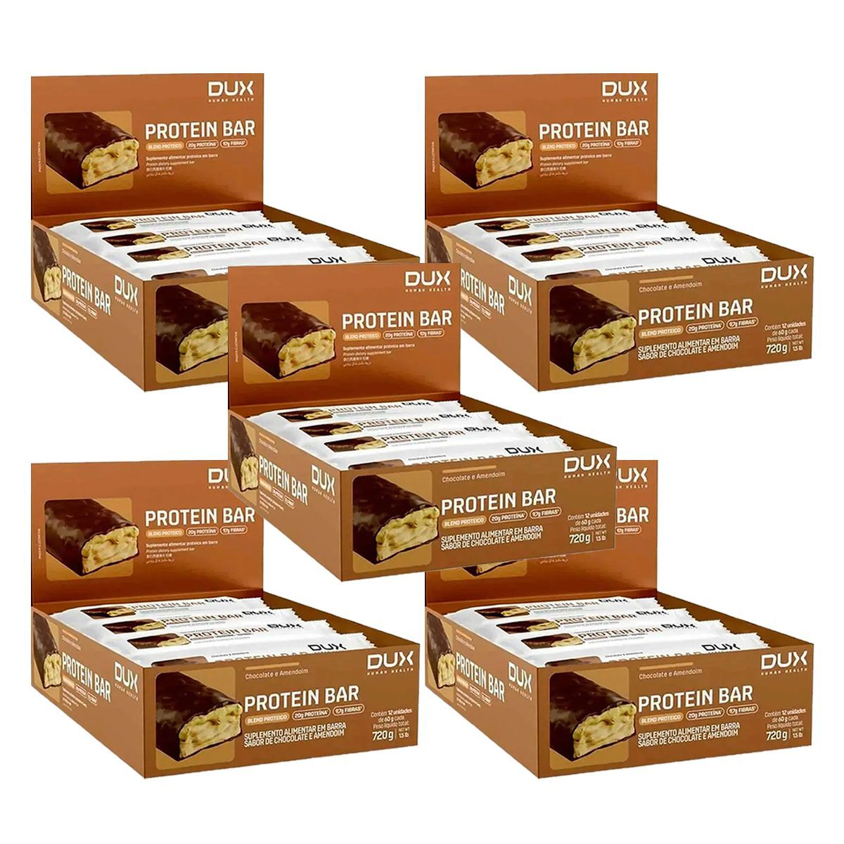 Kit 5X Protein Bar - 12 Unidades 60g Chocolate Com Amendoim - Dux Nutrition