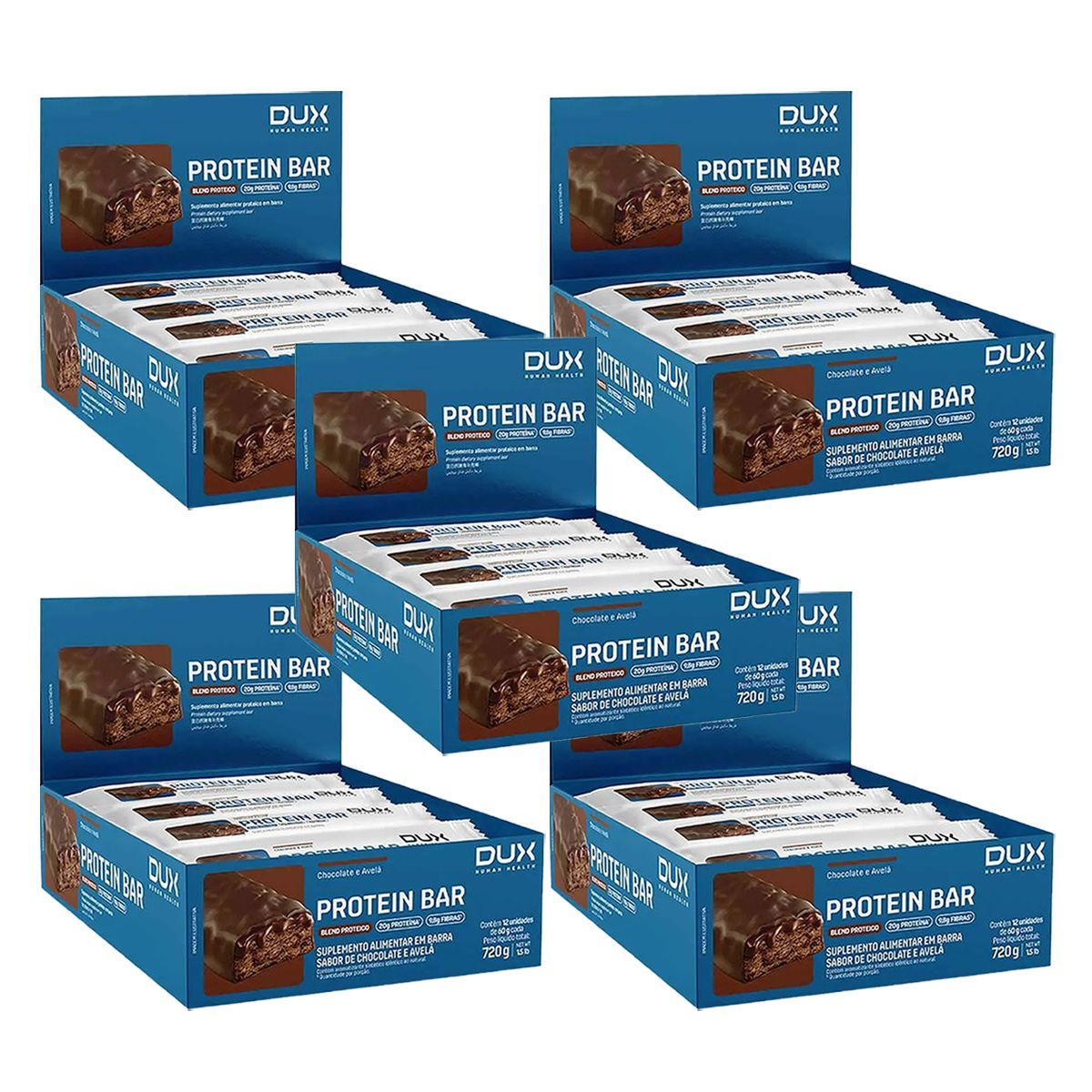 Kit 5X Protein Bar - 12 Unidades 60g Chocolate e Avel� - Dux Nutrition