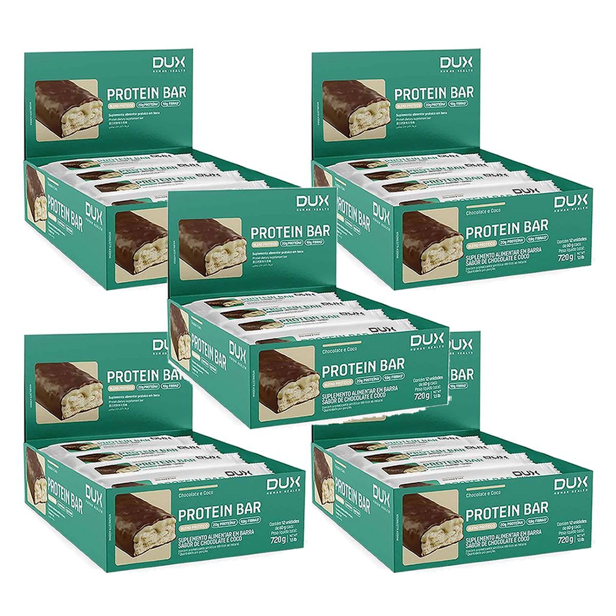 Kit 5X Protein Bar - 12 Unidades 60g Chocolate e Coco - Dux Nutrition