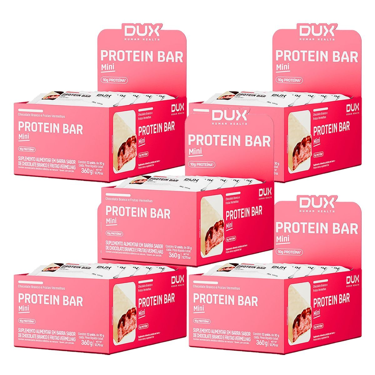 Kit 5X Protein Bar Mini - 12 Unidade 30g Chocolate Branco com Frutas Vermelhas - Dux Human Healt