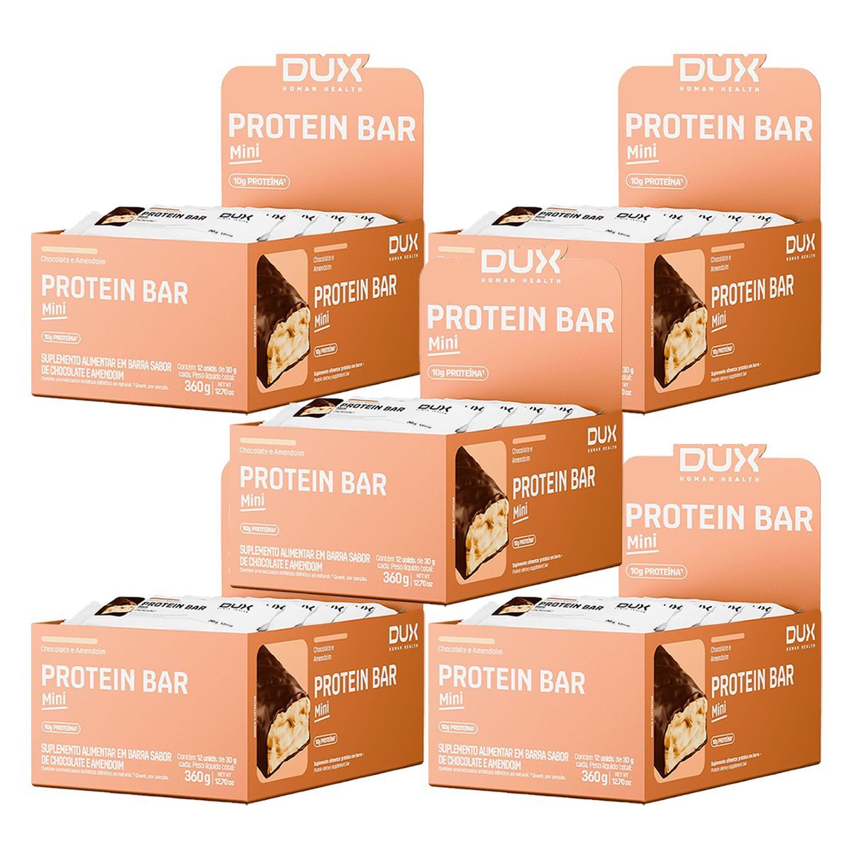 Kit 5X Protein Bar Mini - 12 Unidade 30g Chocolate e Amendoim - Dux Human Healt