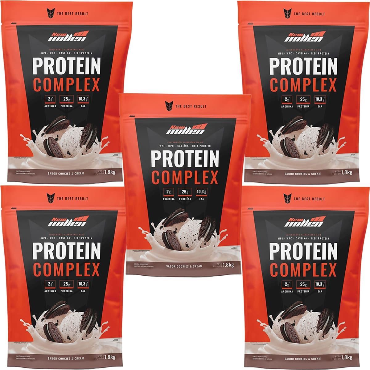 Kit 5X Protein Complex - 1800g Refil Cookies e Cream - New Millen