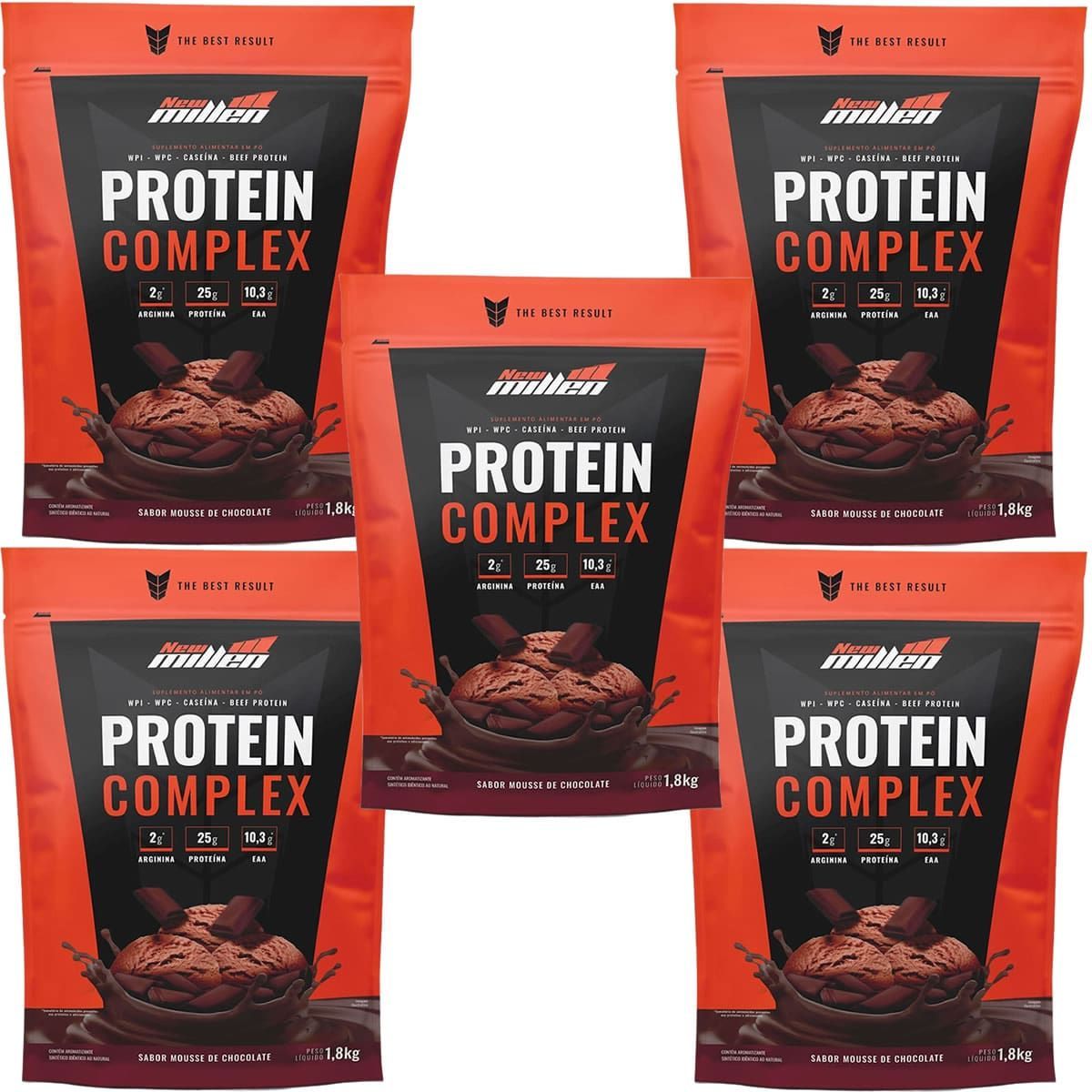 Kit 5X Protein Complex - 1800g Refil Mousse de Chocolate - New Millen