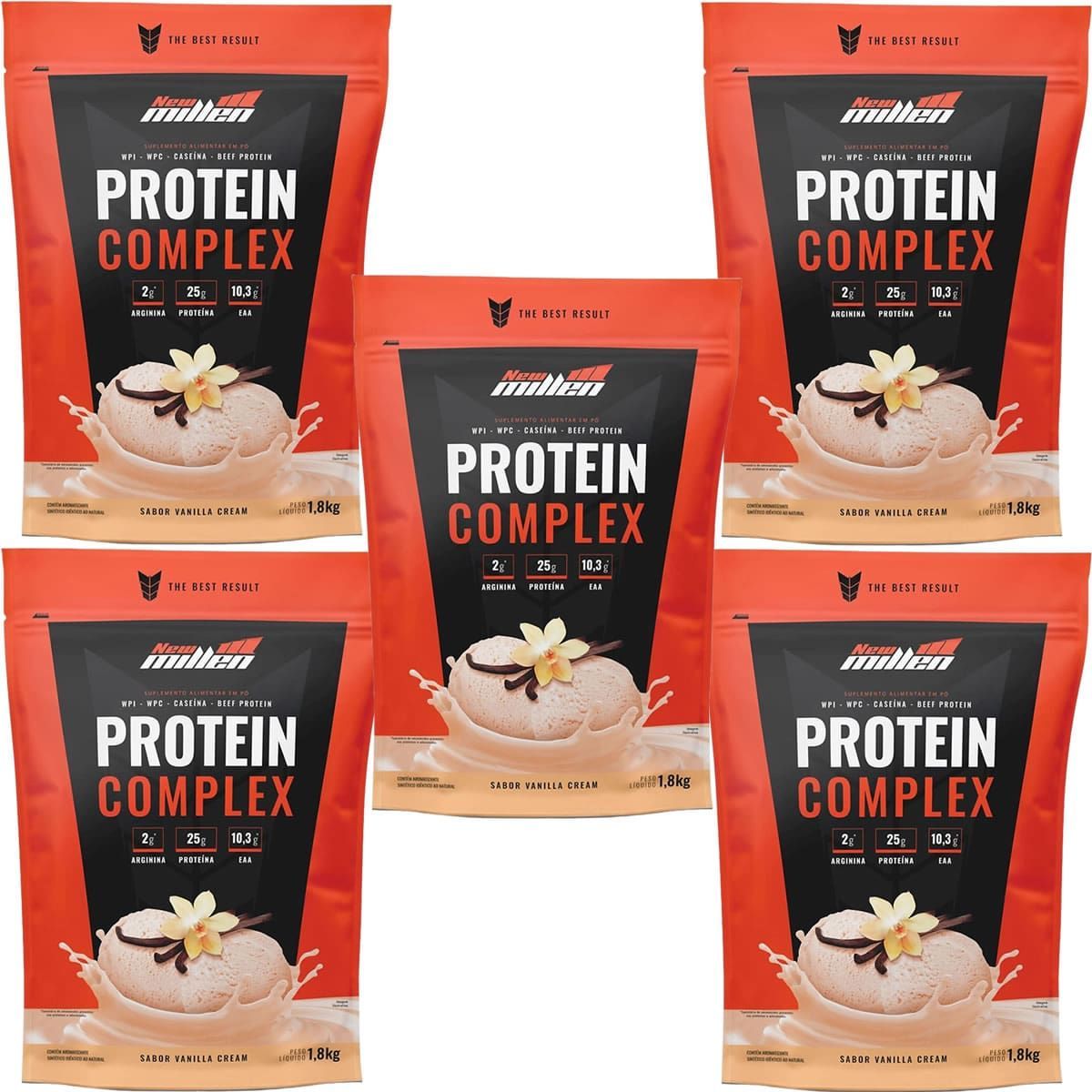 Kit 5X Protein Complex - 1800g Refil Vanilla Cream - New Millen