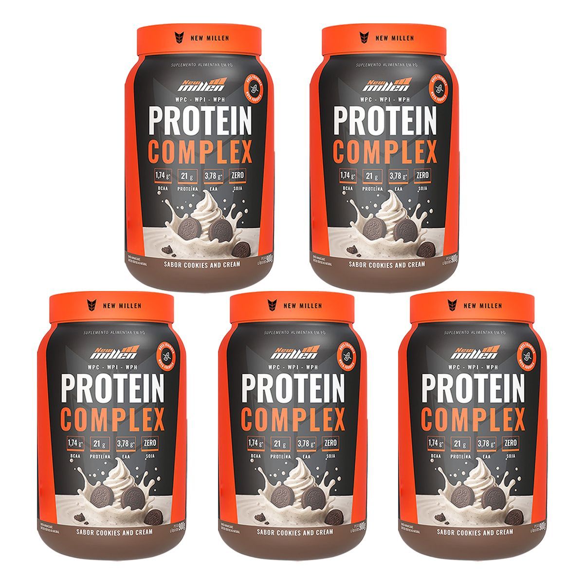 Kit 5X Protein Complex - 900g Cookies & Cream - New Millen