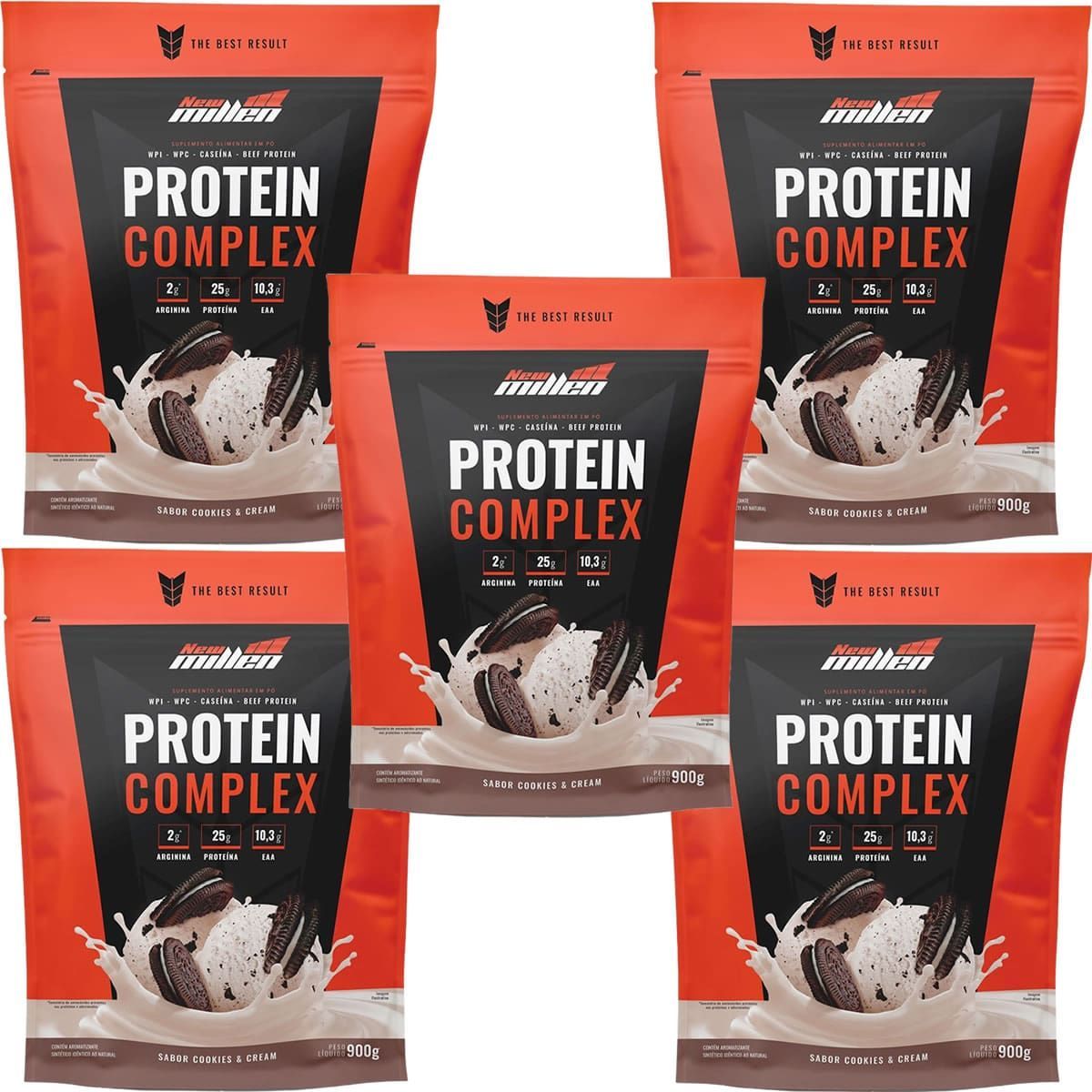 Kit 5X Protein Complex - 900g Refil Cookies & Cream - New Millen