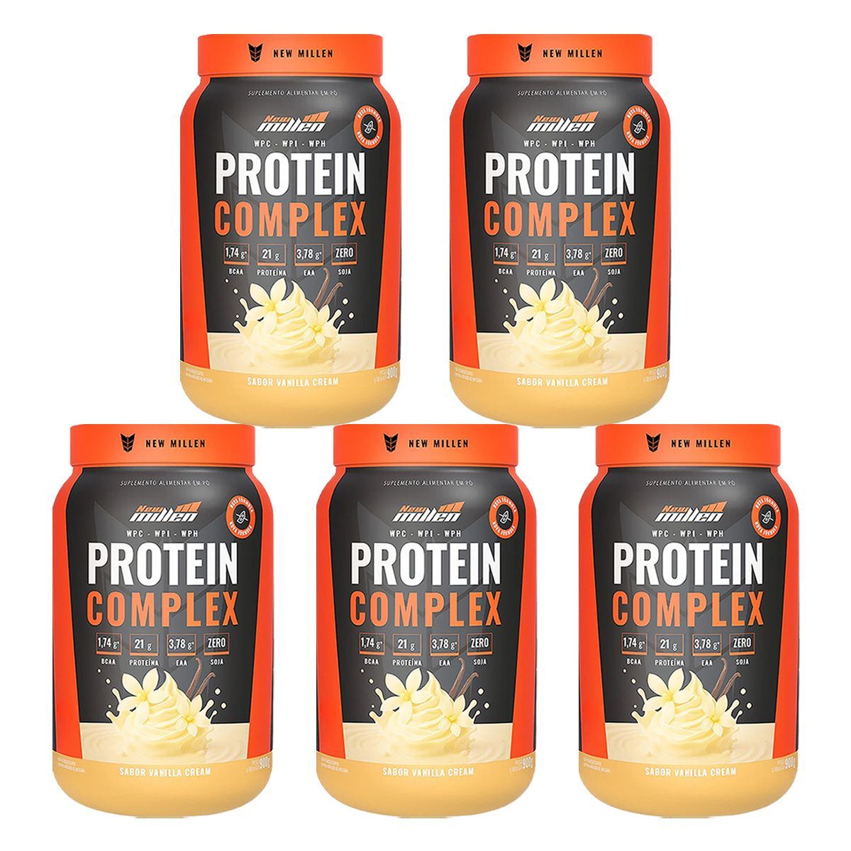 Kit 5X Protein Complex - 900g Vanilla Cream - New Millen