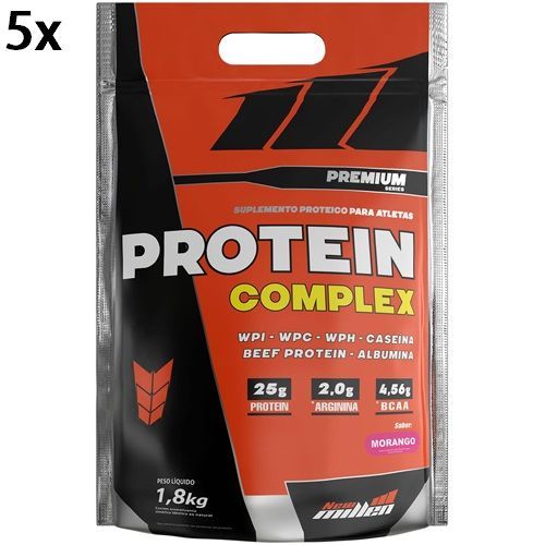 Kit 5X Protein Complex Premium - 1800g Refil Morango - New Millen