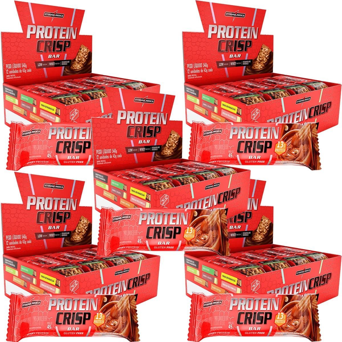 Kit 5X Protein Crisp Bar - 12 Unidades 45g Churros com Doce de Leite - IntegralM�dica