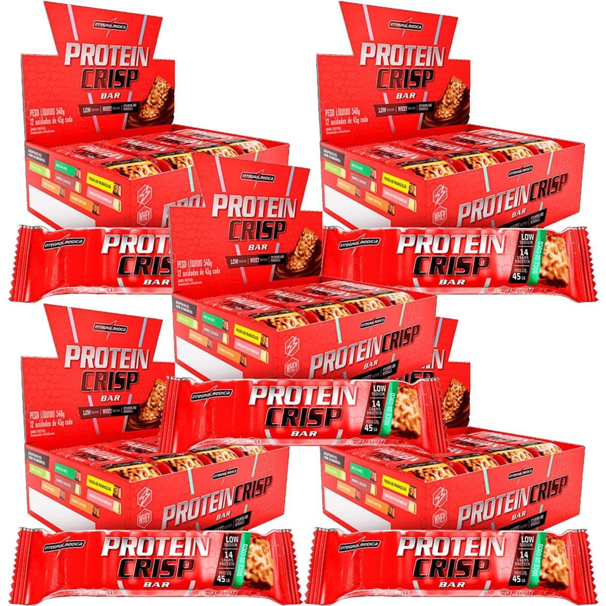 Kit 5X Protein Crisp Bar - 12 Unidades 45g Coco - IntegralM�dica