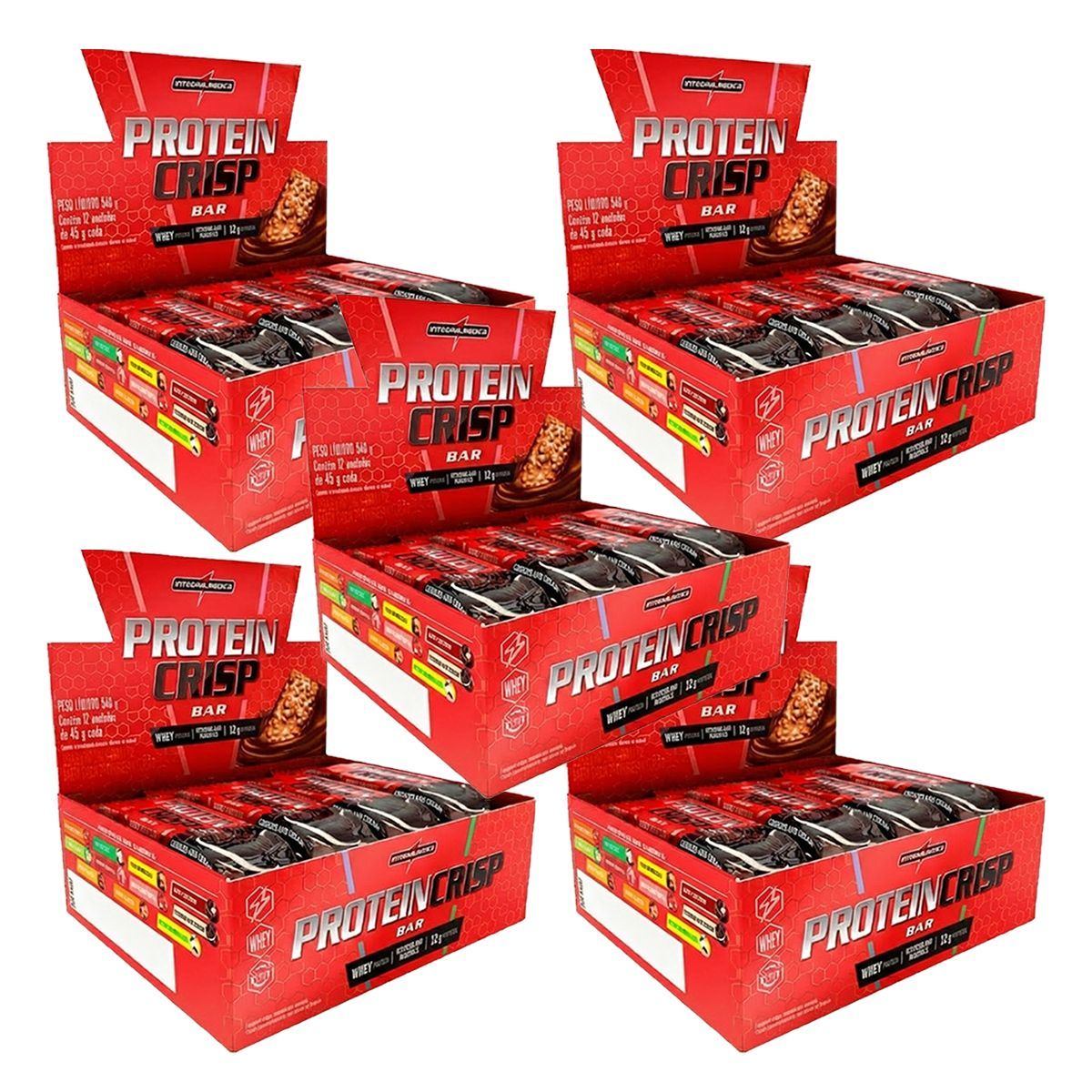Kit 5X Protein Crisp Bar - 12 Unidades 45g Cookies And Cream - IntegralM�dica