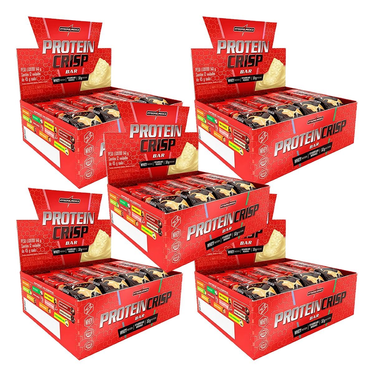 Kit 5X Protein Crisp Bar - 12 Unidades 45g Duo Crunch - IntegralM�dica