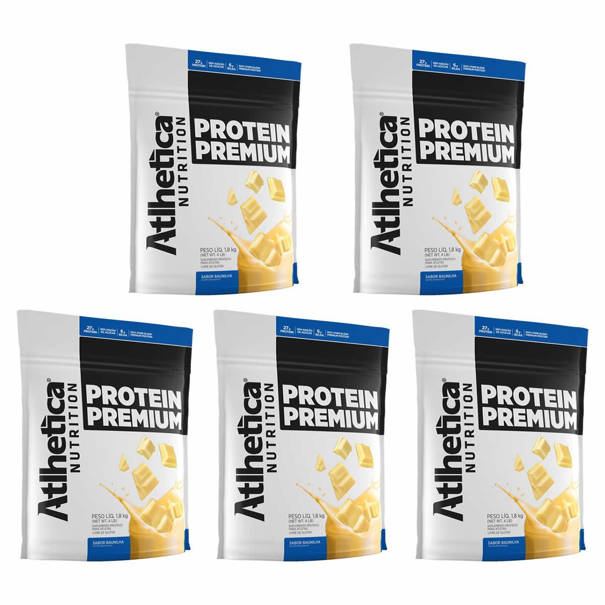 Kit 5X Protein Premium Pro Series - 1800g Refil Baunilha - Atlhetica Nutrition