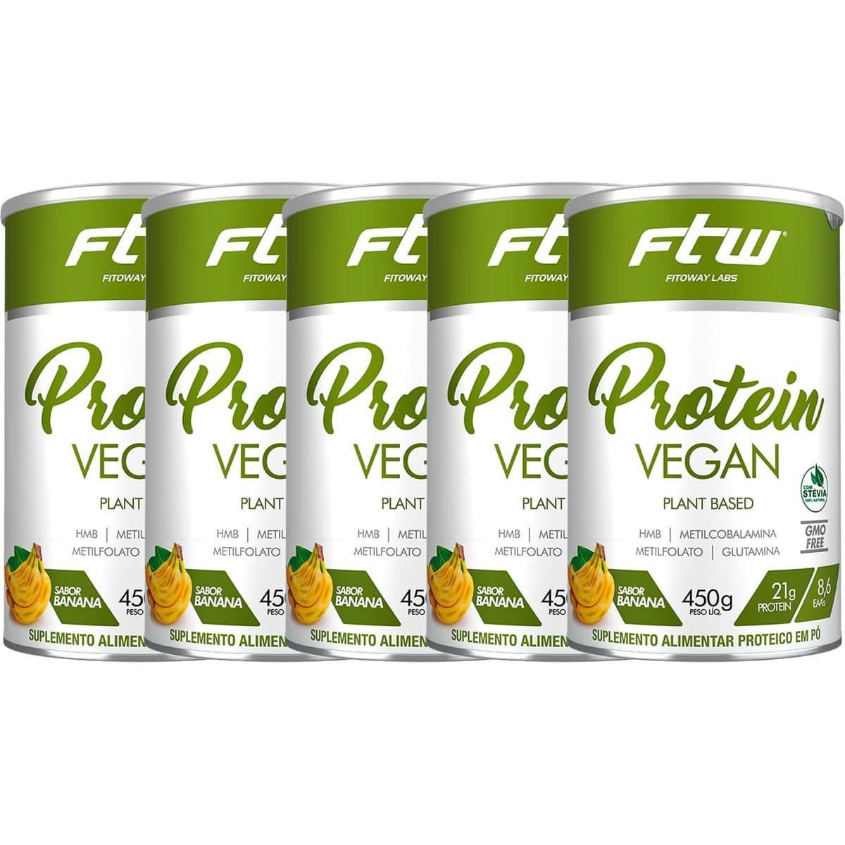 Kit 5X Protein Vegan Plant Based - 450g Banana - FTW