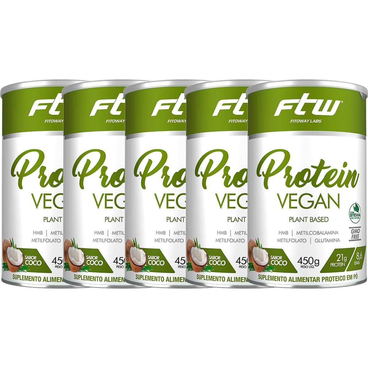 Kit 5X Protein Vegan Plant Based - 450g Coco - FTW