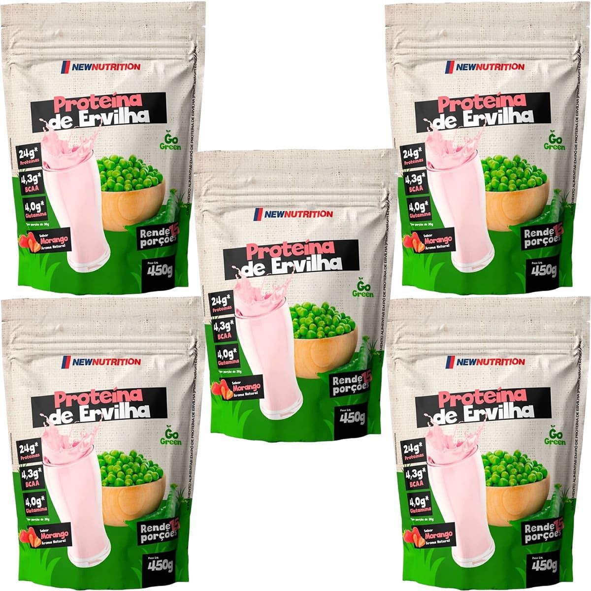 Kit 5X Proteina da Ervilha - 450g Refil Morango - NewNutrition