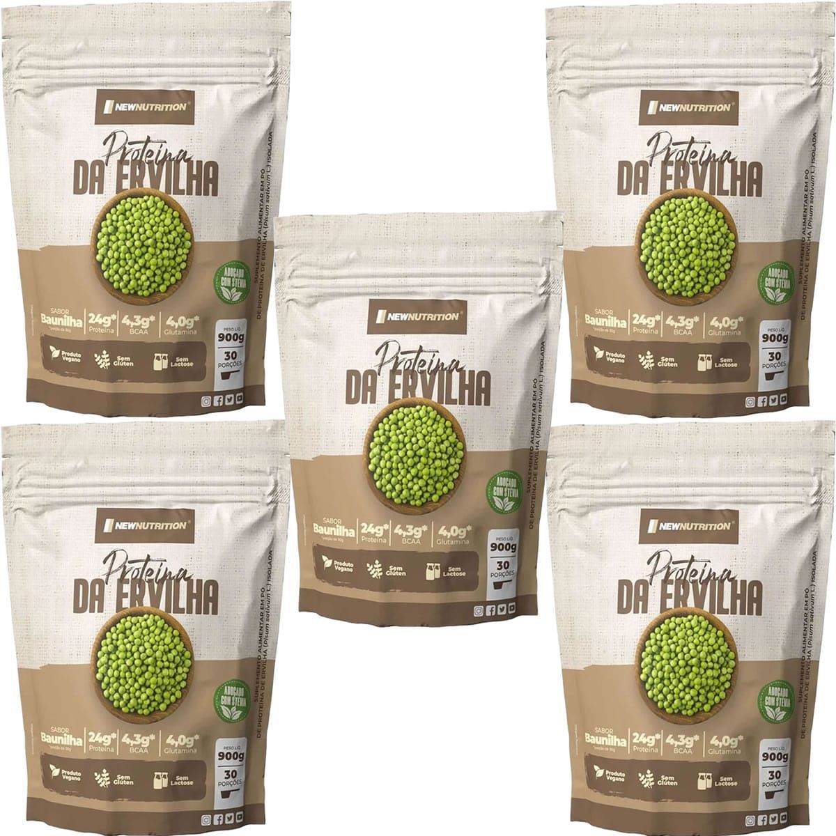 Kit 5X Prote�na da Ervilha - 900g Refil Baunilha - NewNutrition