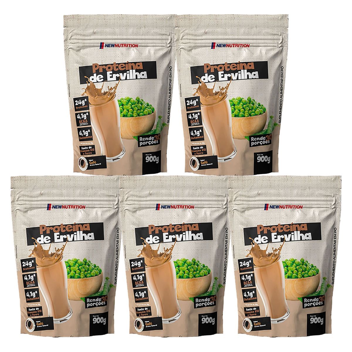 Kit 5X Prote�na da Ervilha - 900g Refil Caf� - NewNutrition
