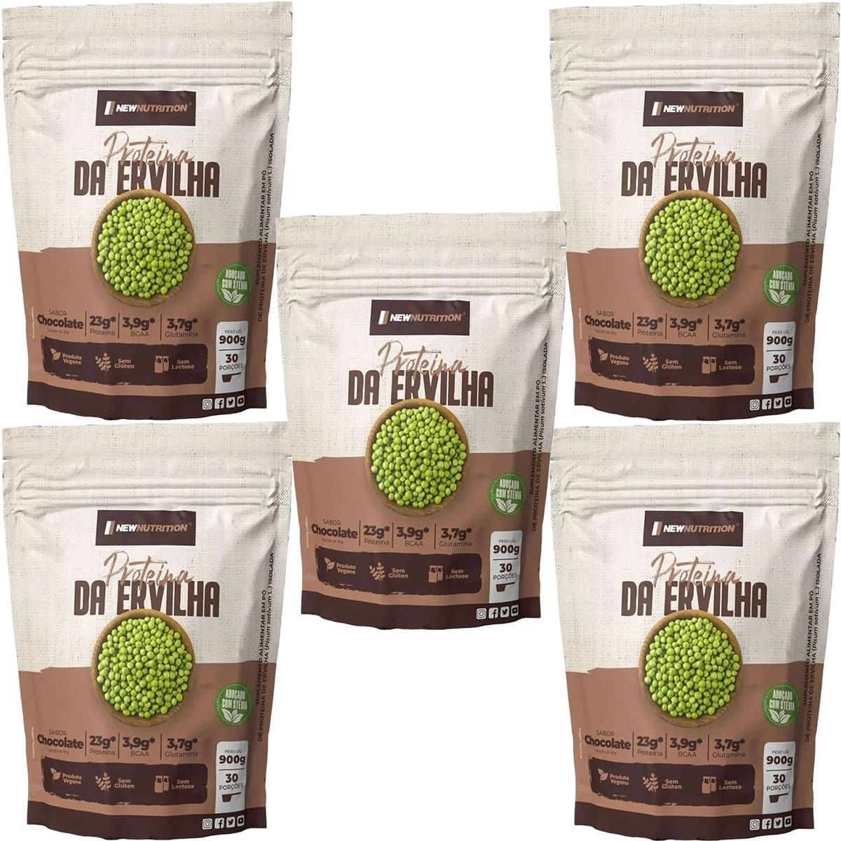 Kit 5X Prote�na da Ervilha - 900g Refil Chocolate - NewNutrition