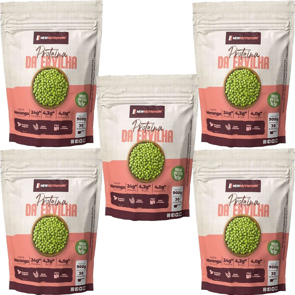 Kit 5X Prote�na da Ervilha - 900g Refil Morango - NewNutrition
