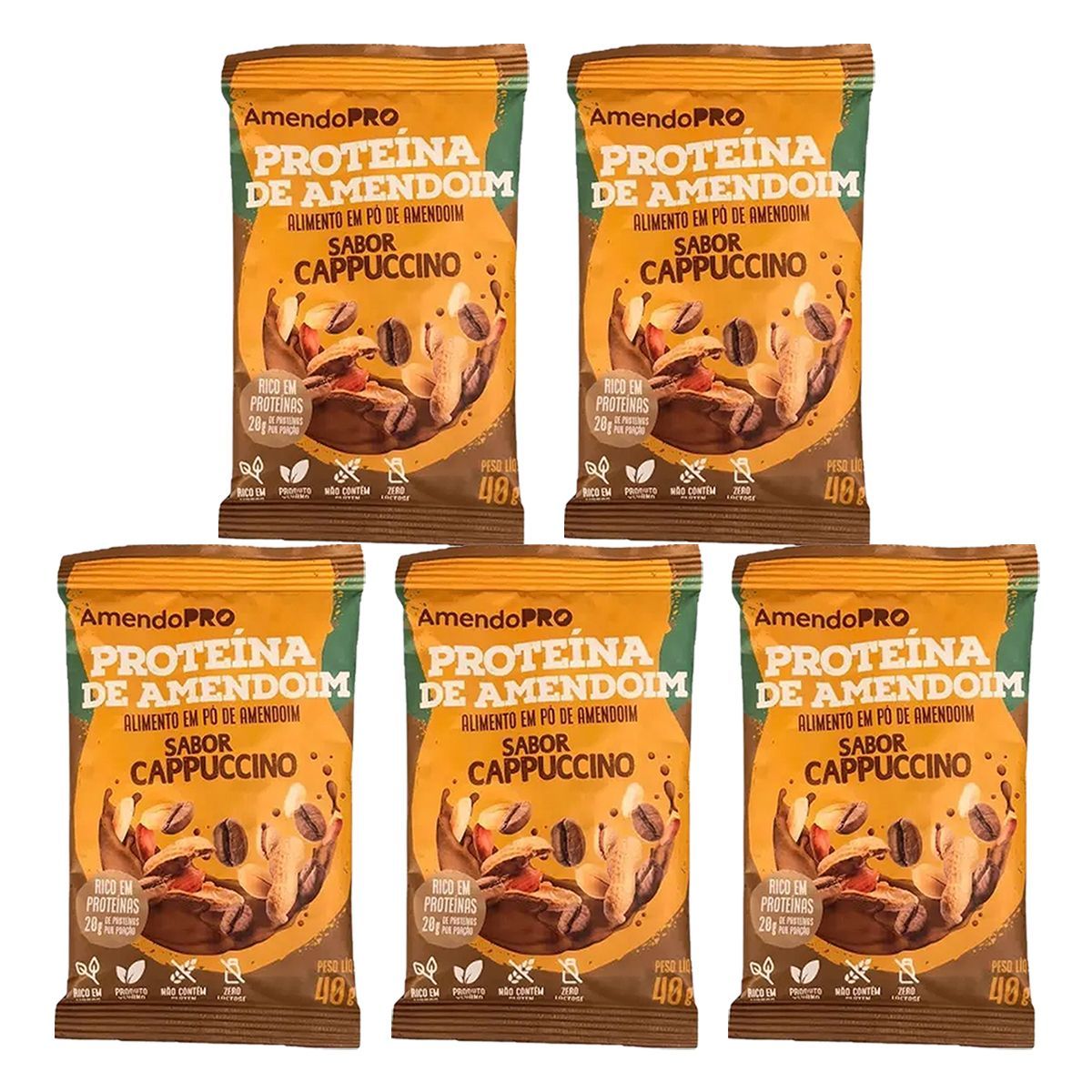 Kit 5X Proteina de Amendoim - 1 Unidade 40g Cappuccino - AmendoPr�