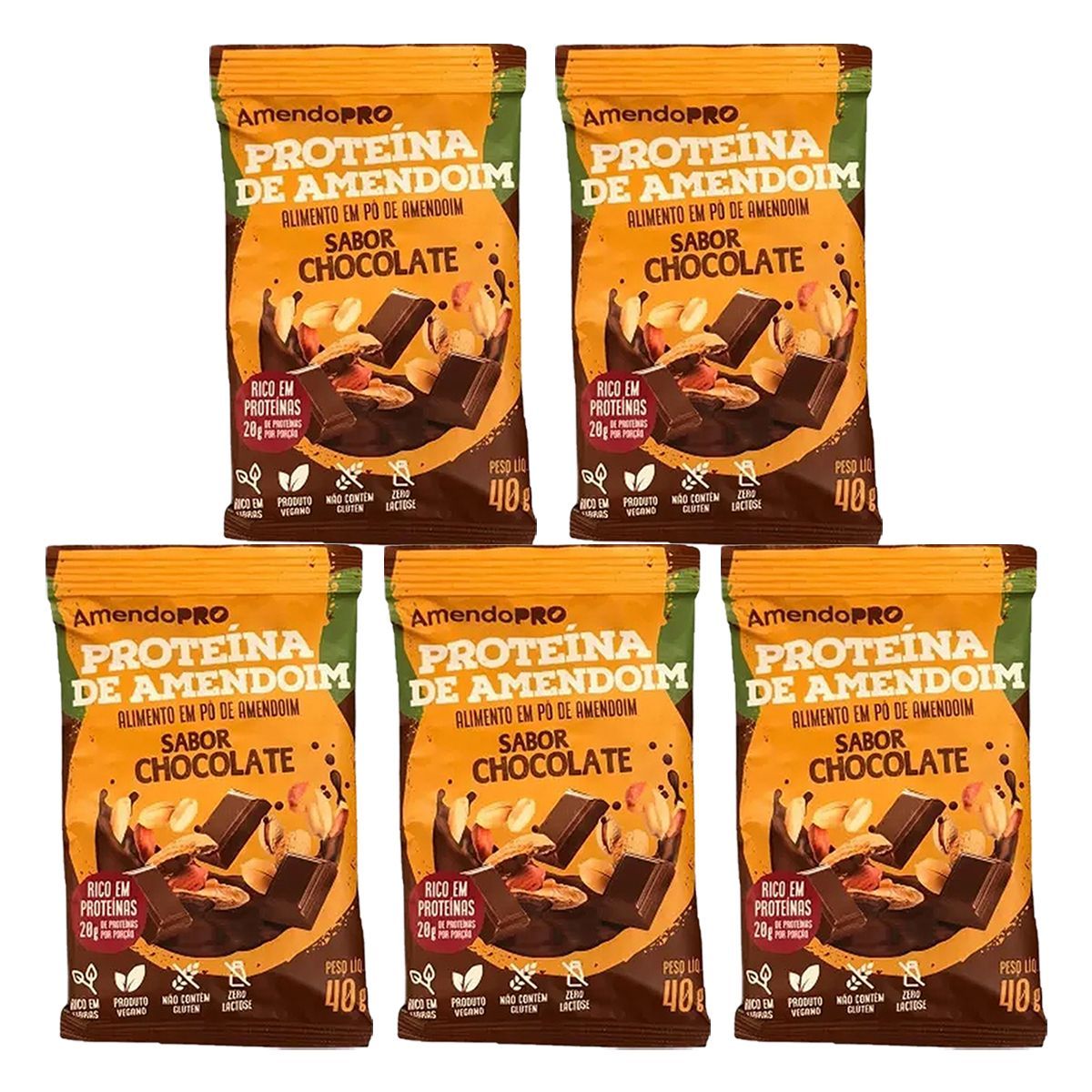 Kit 5X Proteina de Amendoim - 1 Unidade 40g Chocolate - AmendoPr�