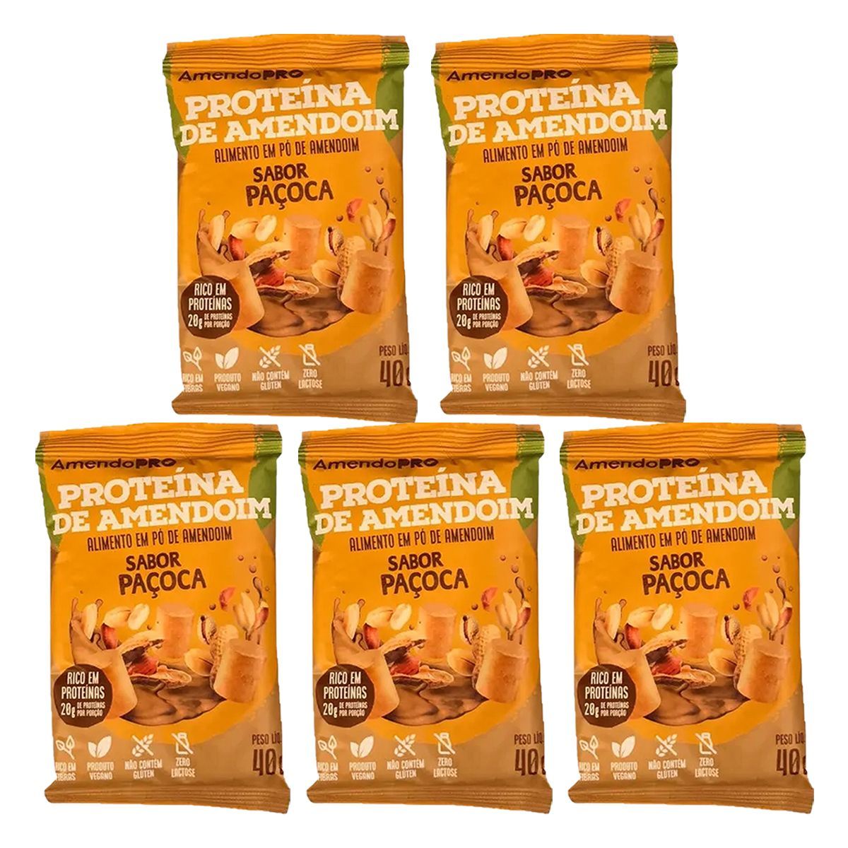 Kit 5X Proteina de Amendoim - 1 Unidade 40g Pa�oca - AmendoPr�