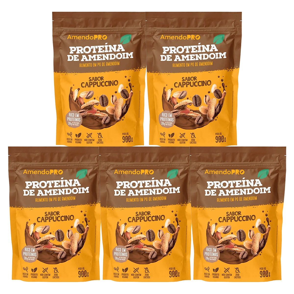 Kit 5X Proteina de Amendoim - 900g Refil Cappuccino - AmendoPro