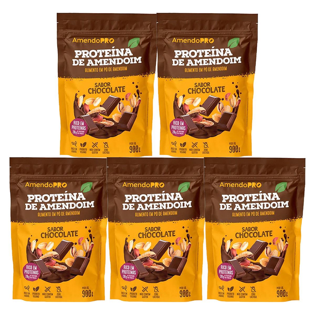 Kit 5X Proteina de Amendoim - 900g Refil Chocolate - AmendoPro