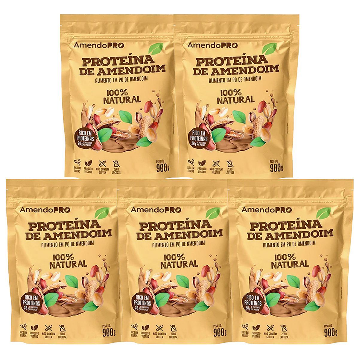 Kit 5X Proteina de Amendoim - 900g Refil Natural - AmendoPro