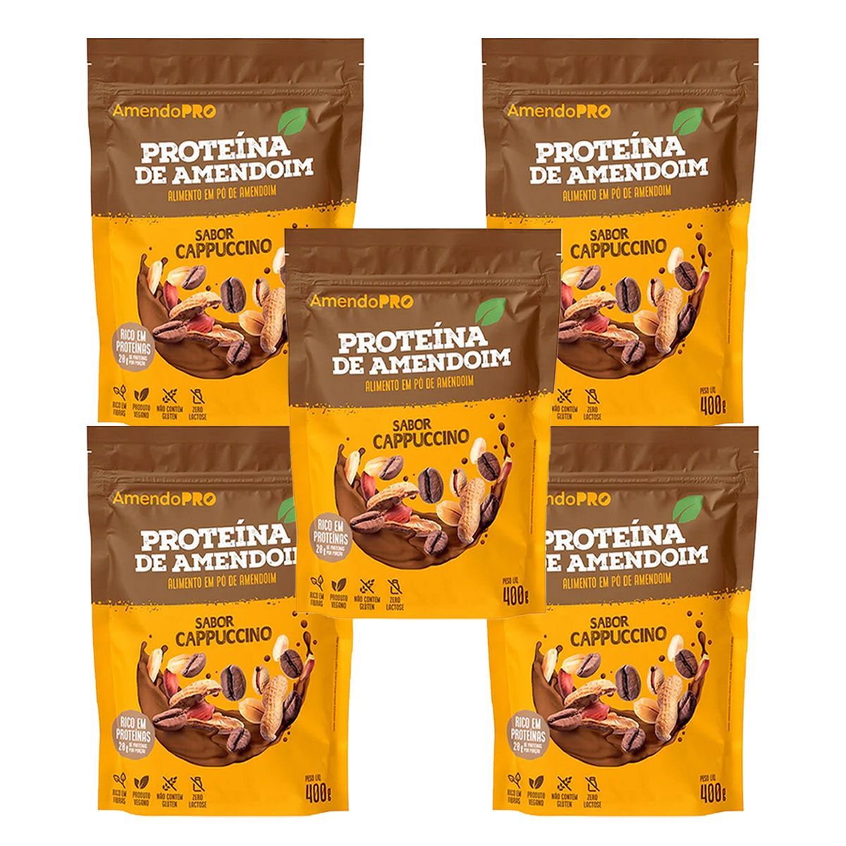 Kit 5X Proteina de Amendoim - Refil 400g Cappucino - AmendoPro