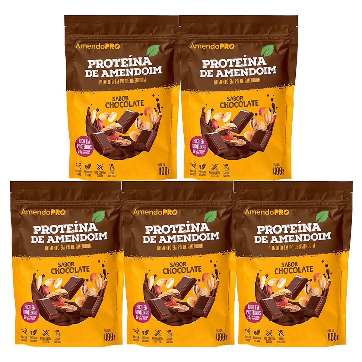 Kit 5X Proteina de Amendoim - Refil 400g Chocolate - AmendoPro