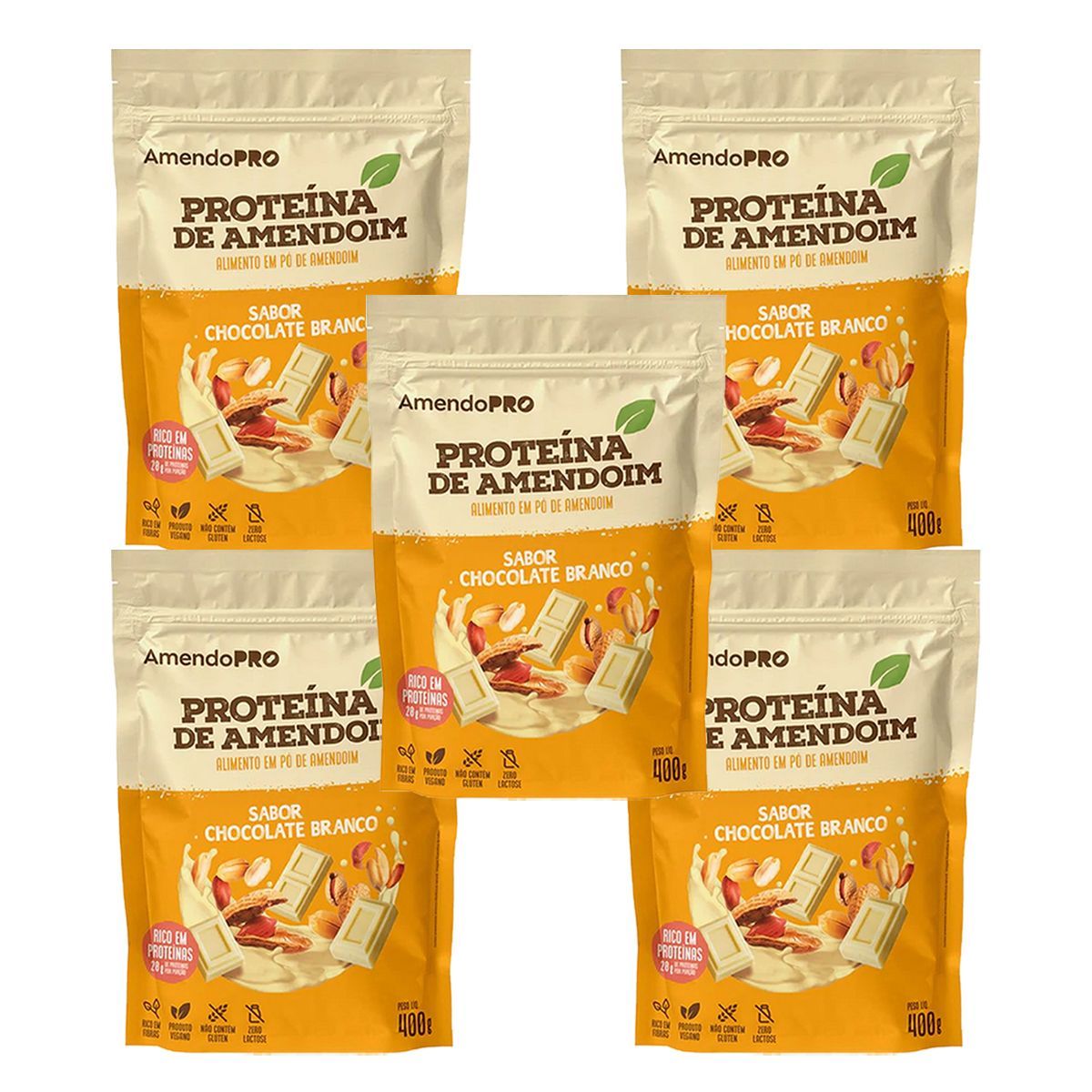 Kit 5X Prote�na de Amendoim - Refil 400g Chocolate Branco - AmendoPro